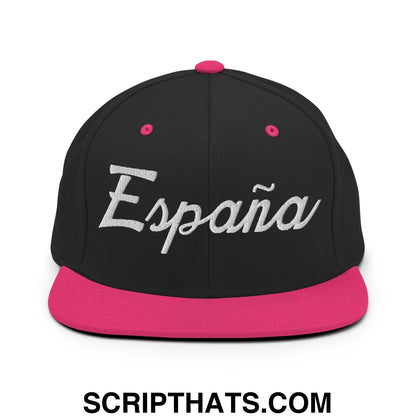 Espana Sports Vintage Script Snapback Hat Black Neon Pink