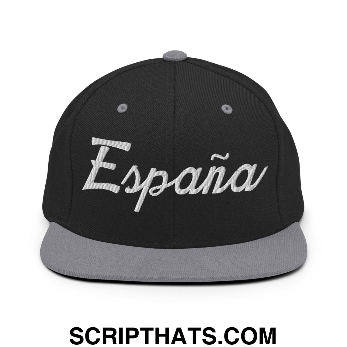 Espana Sports Vintage Script Snapback Hat Black Silver