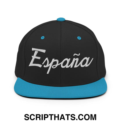 Espana Sports Vintage Script Snapback Hat Black Teal