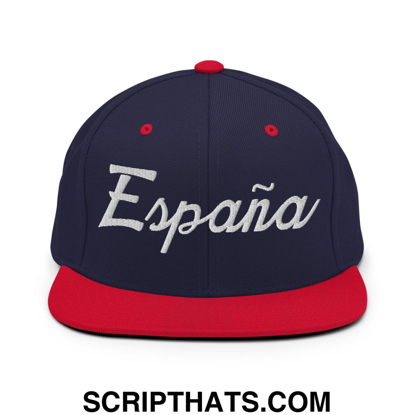 Espana Sports Vintage Script Snapback Hat Navy Red