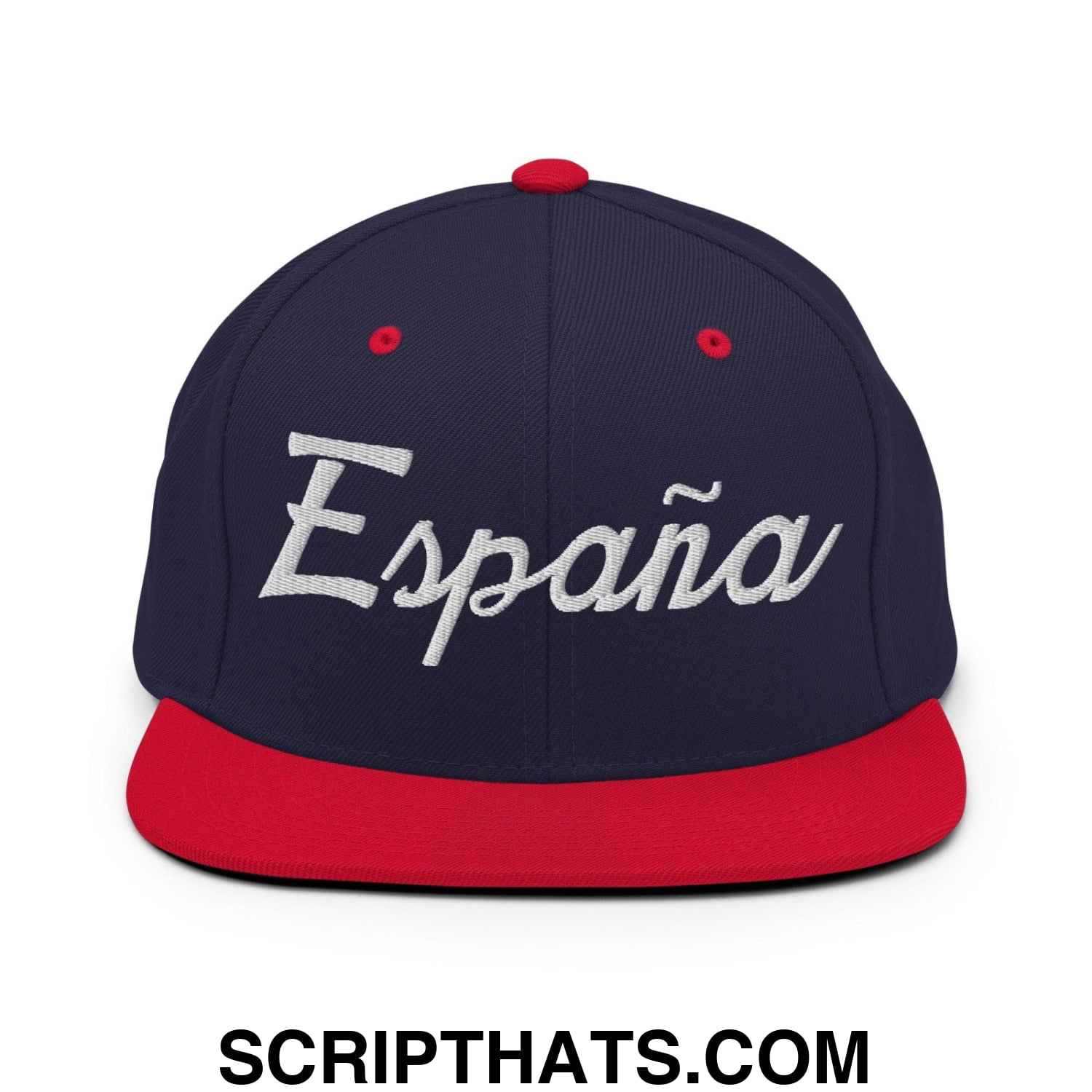 Espana Sports Vintage Script Snapback Hat Navy Red