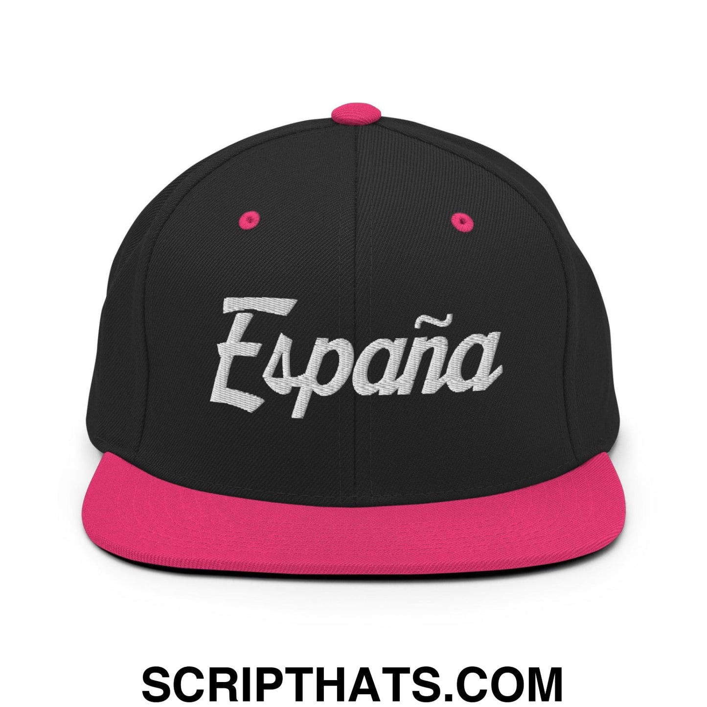 Espana Vintage Sports Script Snapback Hat Black Neon Pink