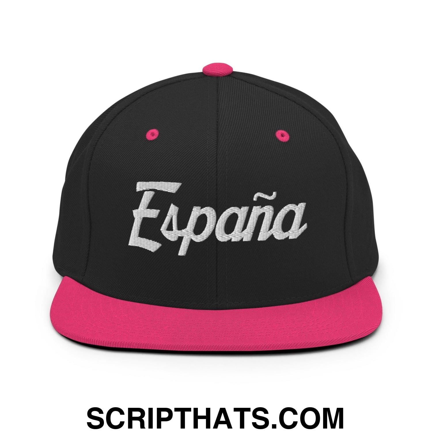Espana Vintage Sports Script Snapback Hat Black Neon Pink