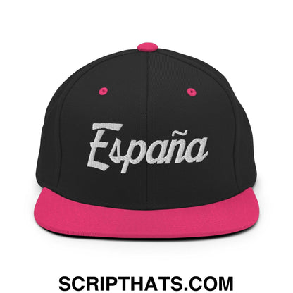 Espana Vintage Sports Script Snapback Hat Black Neon Pink