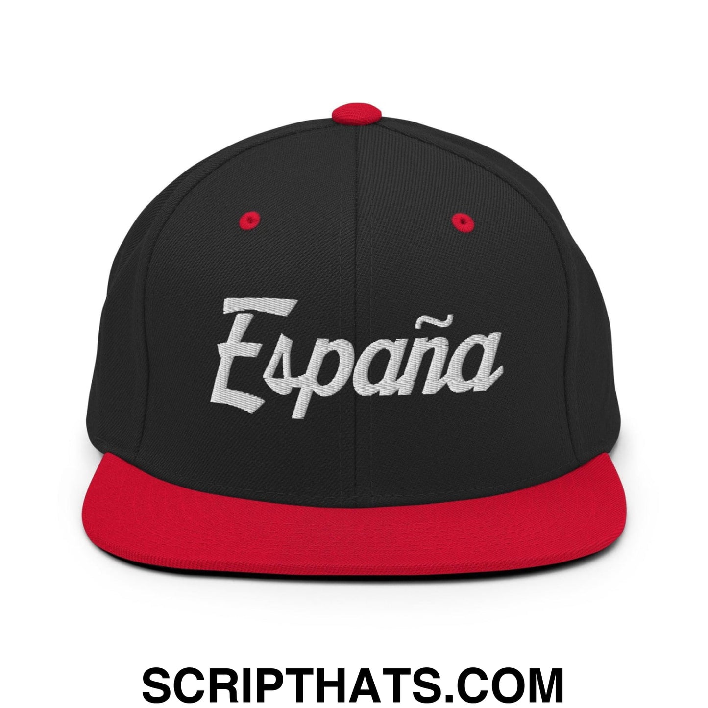 Espana Vintage Sports Script Snapback Hat Black Red
