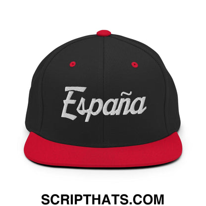 Espana Vintage Sports Script Snapback Hat Black Red