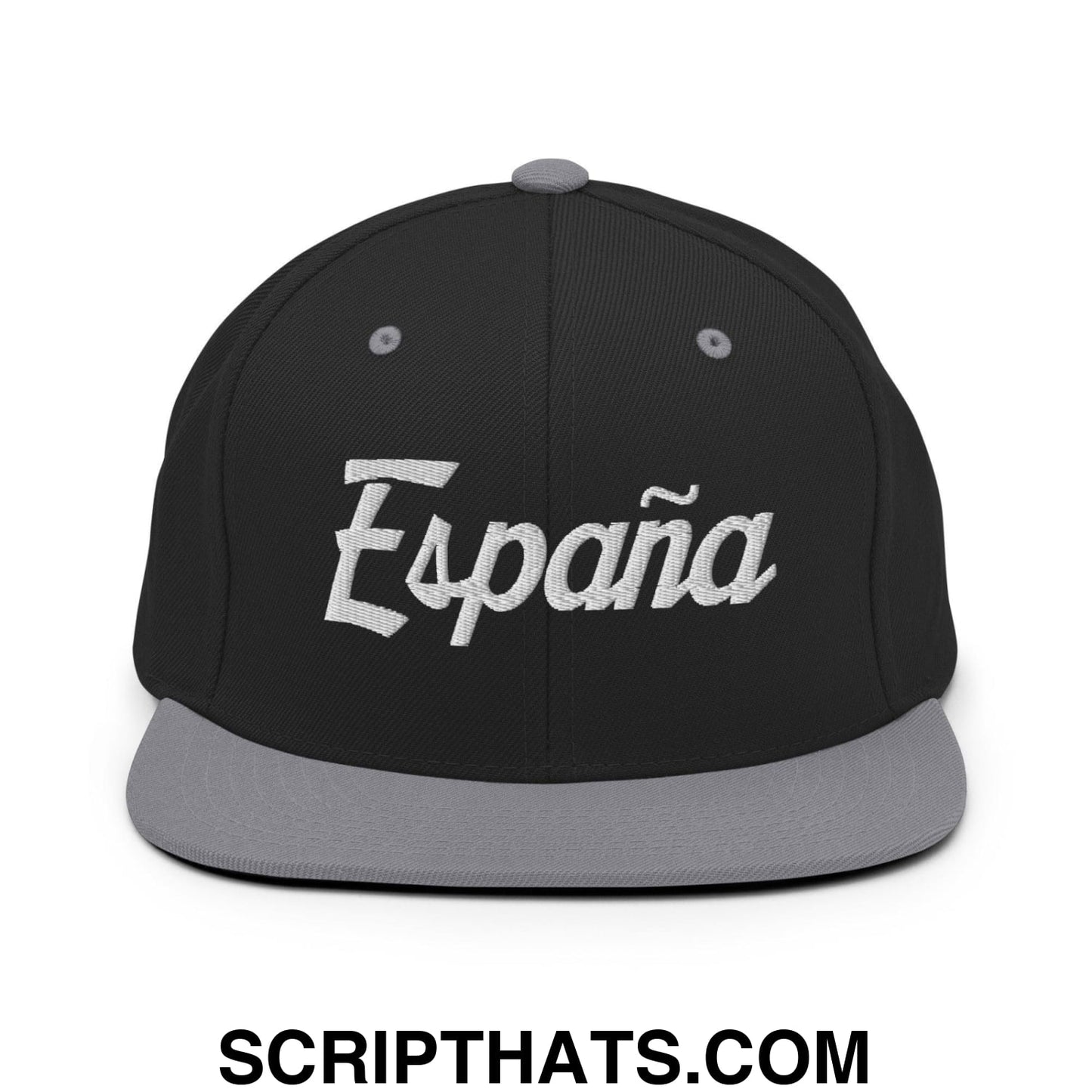 Espana Vintage Sports Script Snapback Hat Black Silver
