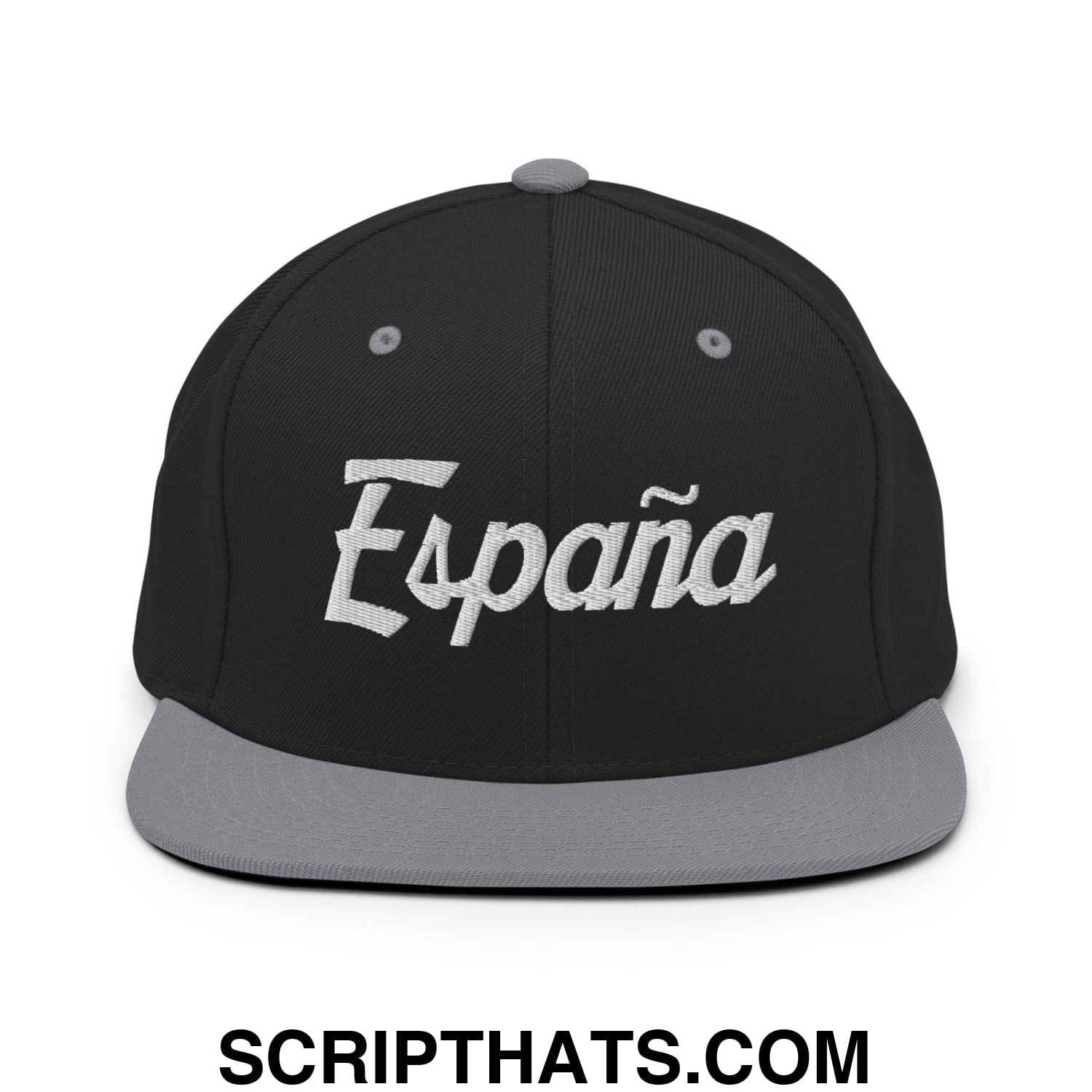 Espana Vintage Sports Script Snapback Hat Black Silver