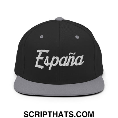 Espana Vintage Sports Script Snapback Hat Black Silver
