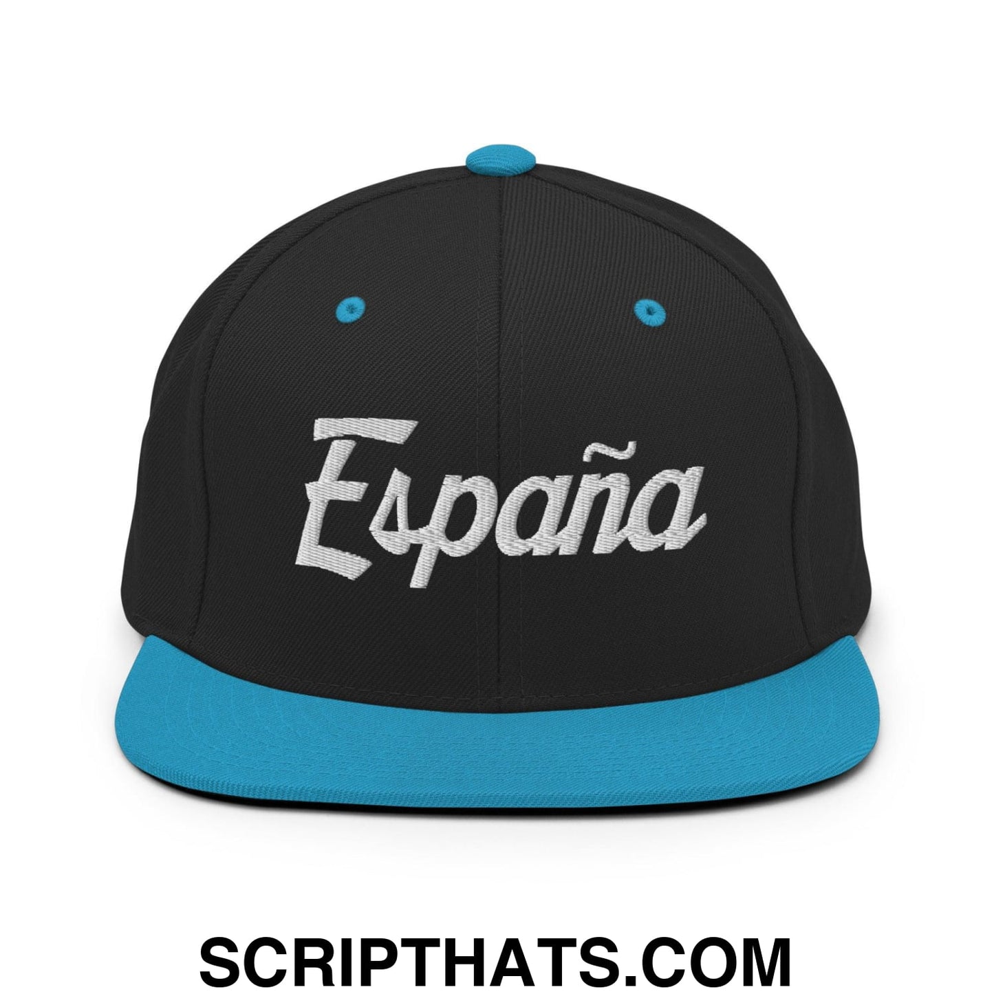 Espana Vintage Sports Script Snapback Hat Black Teal