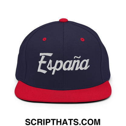 Espana Vintage Sports Script Snapback Hat Navy Red