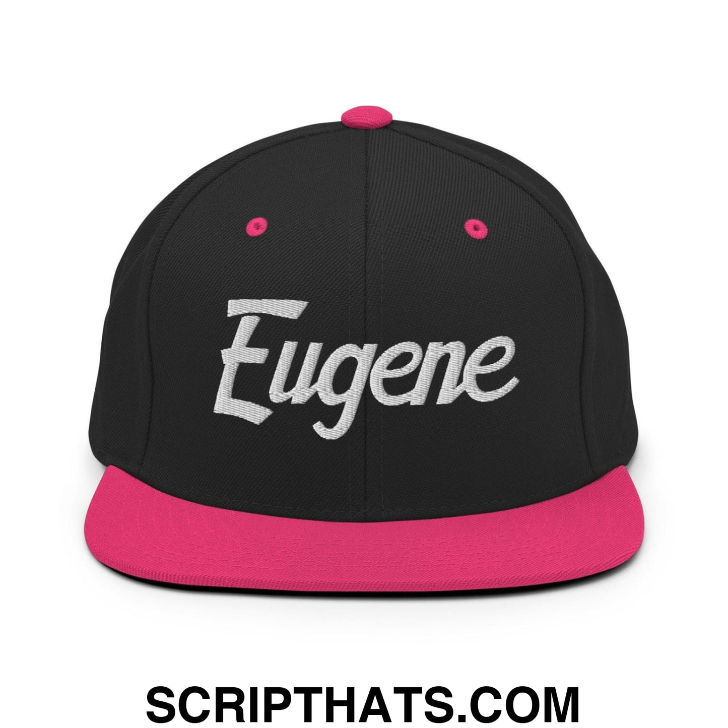 Eugene Script Snapback Hat Black Neon Pink