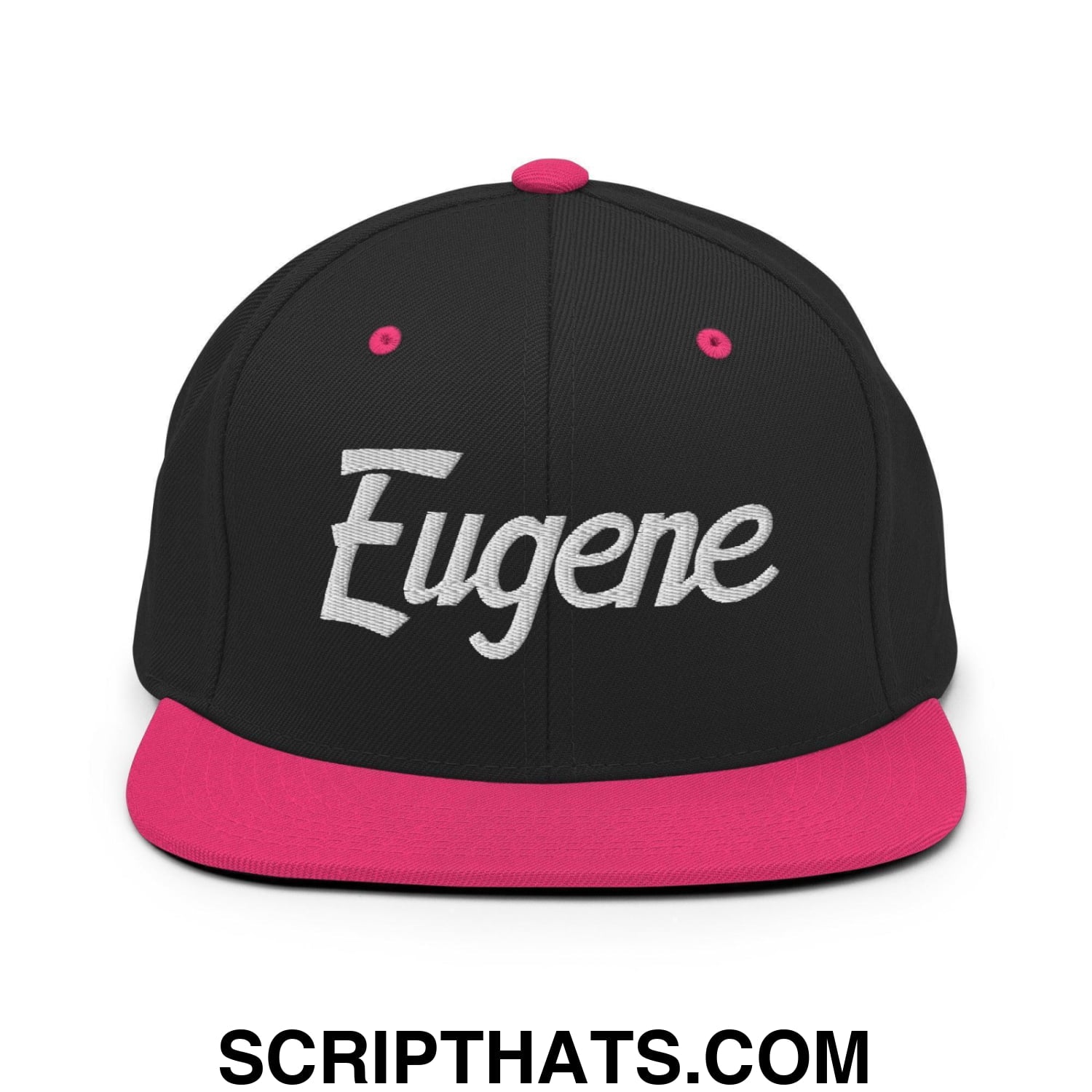 Eugene Script Snapback Hat Black Neon Pink