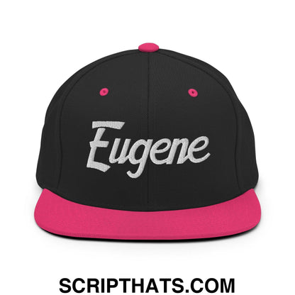 Eugene Script Snapback Hat Black Neon Pink