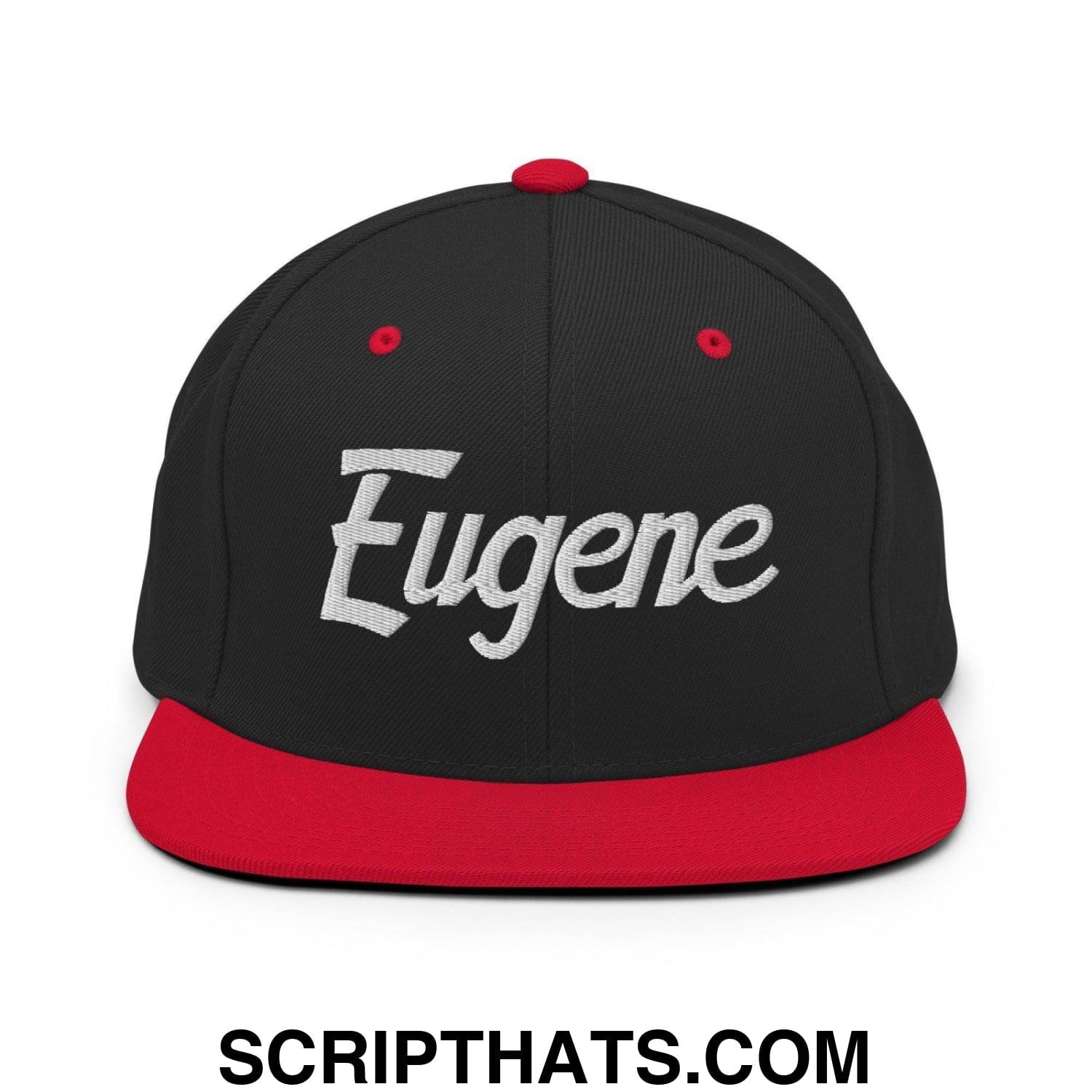 Eugene Script Snapback Hat Black Red