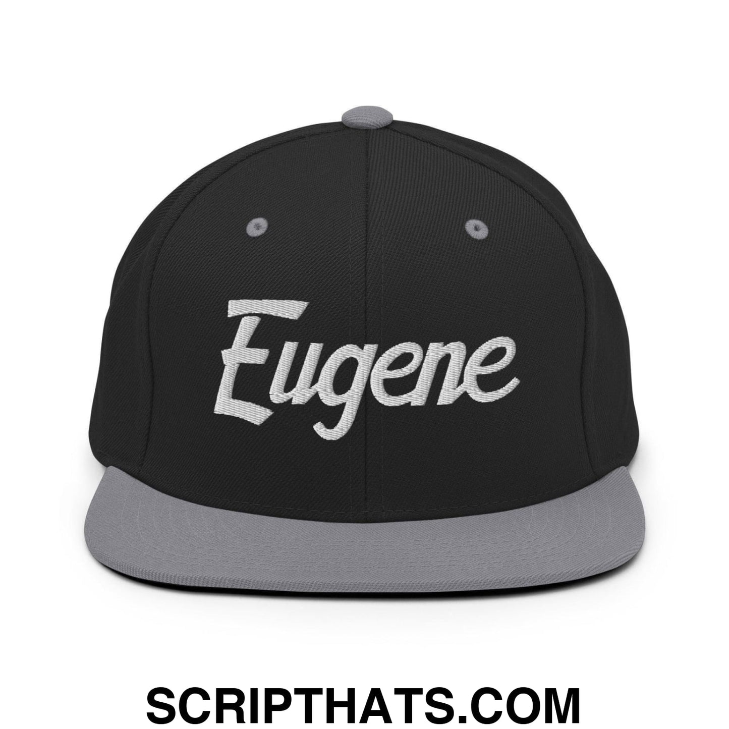Eugene Script Snapback Hat Black Silver