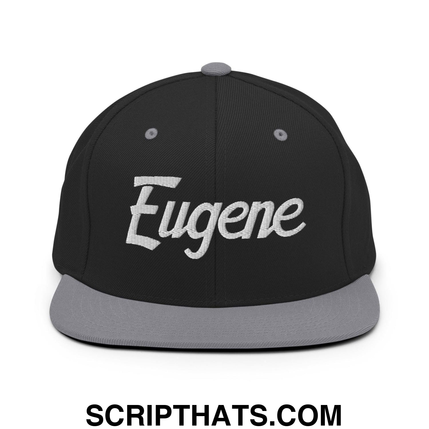 Eugene Script Snapback Hat Black Silver