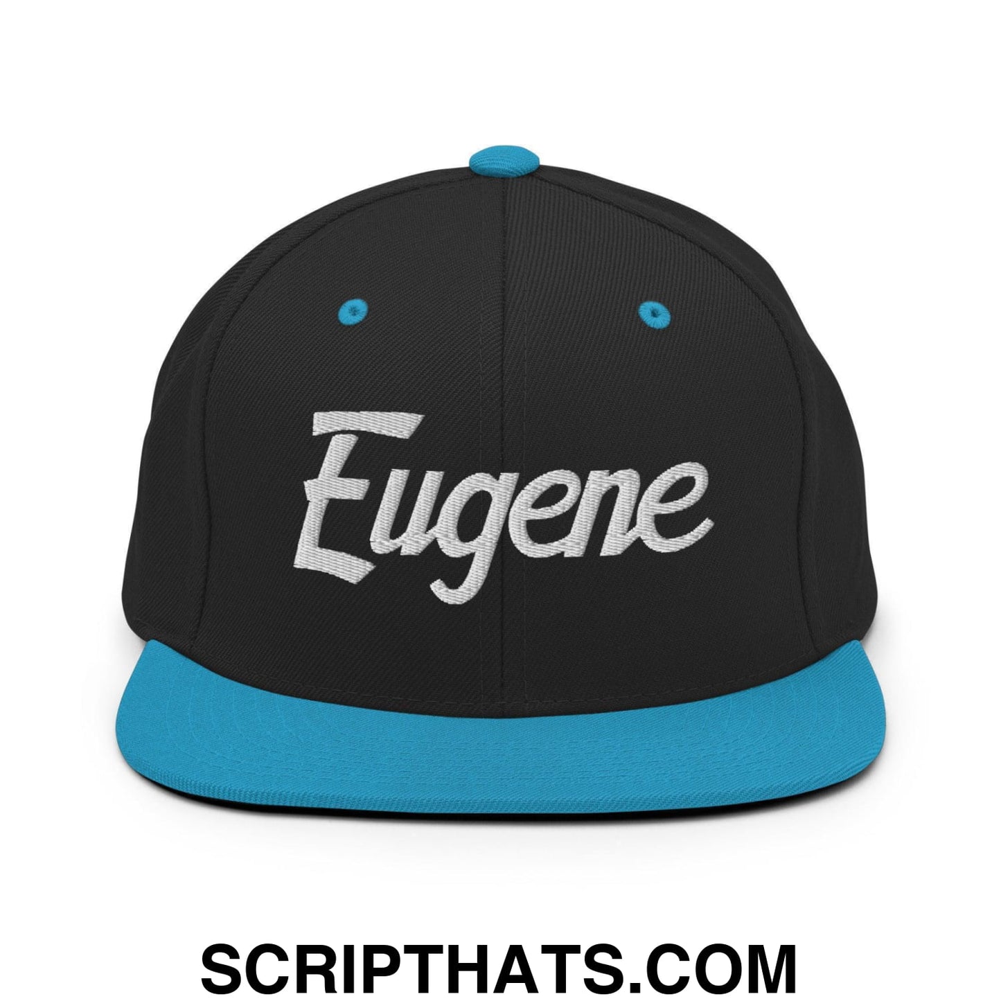 Eugene Script Snapback Hat Black Teal