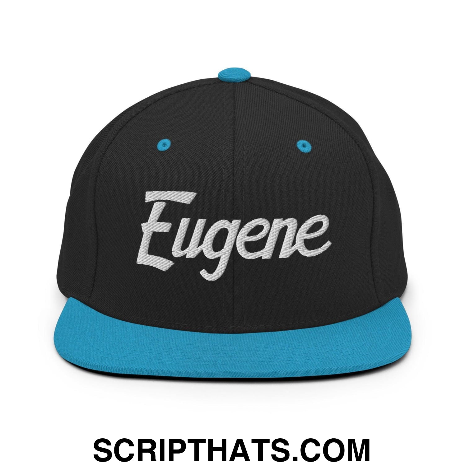 Eugene Script Snapback Hat Black Teal