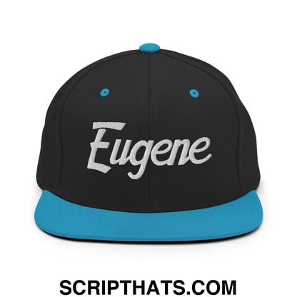 Eugene Script Snapback Hat Black Teal