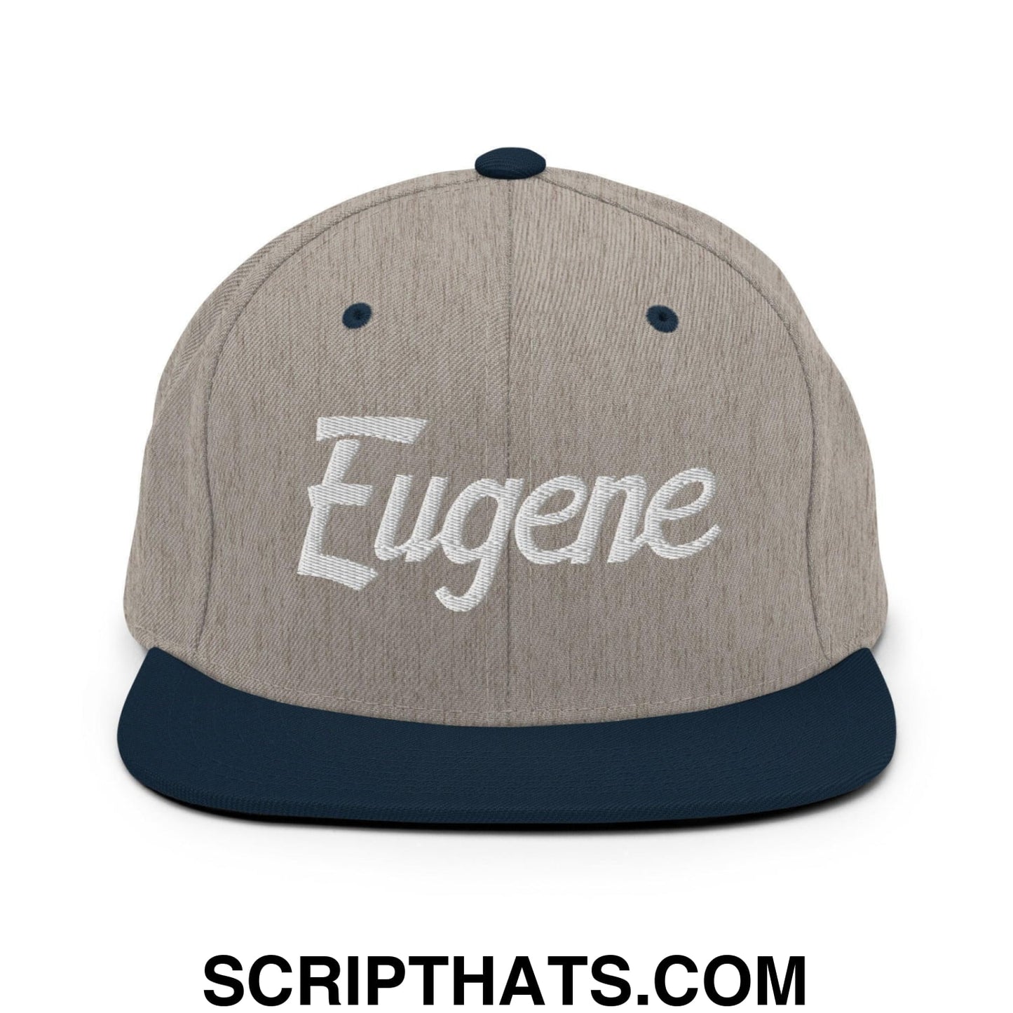 Eugene Script Snapback Hat Heather Grey Navy