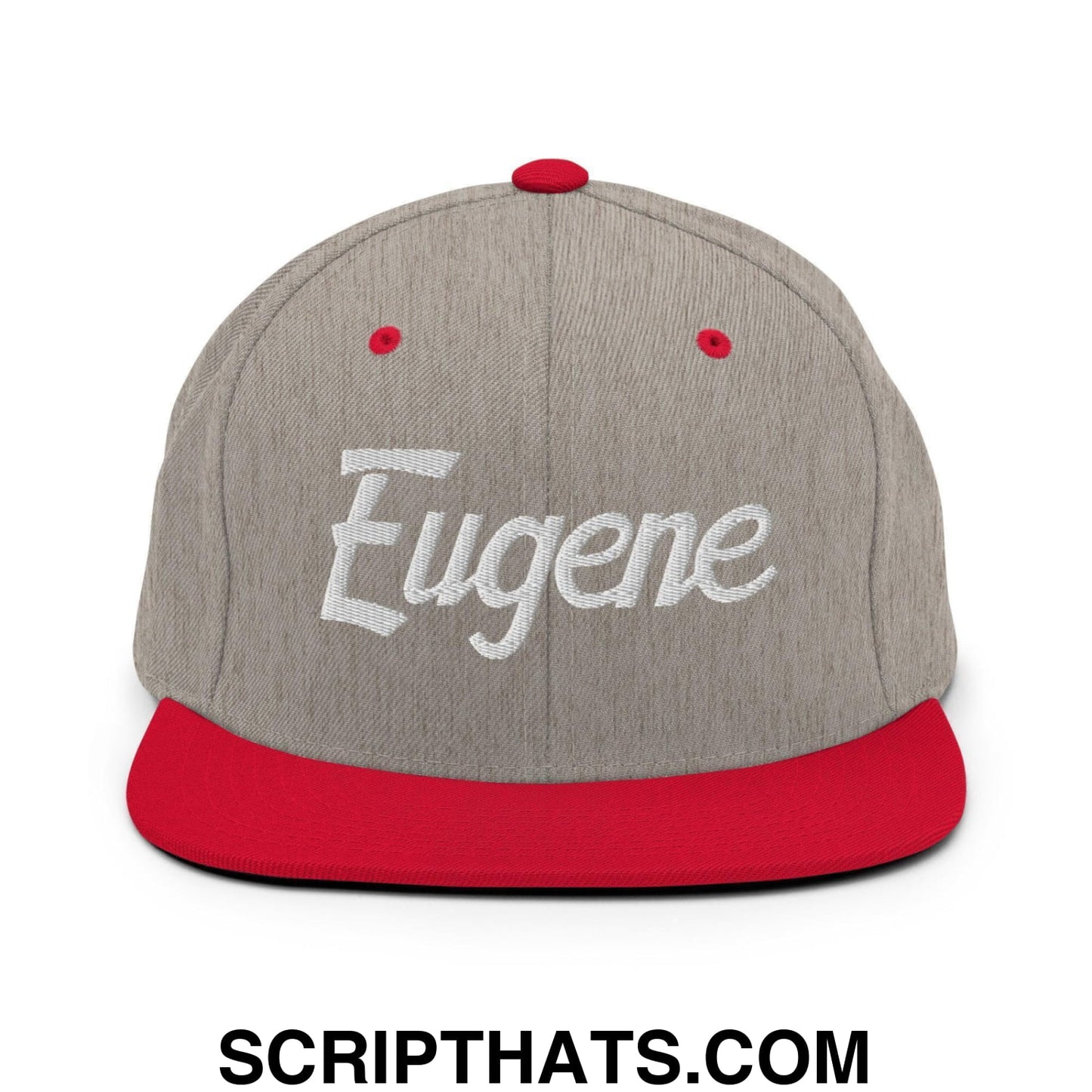Eugene Script Snapback Hat Heather Grey Red