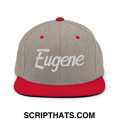 Eugene Script Snapback Hat Heather Grey Red