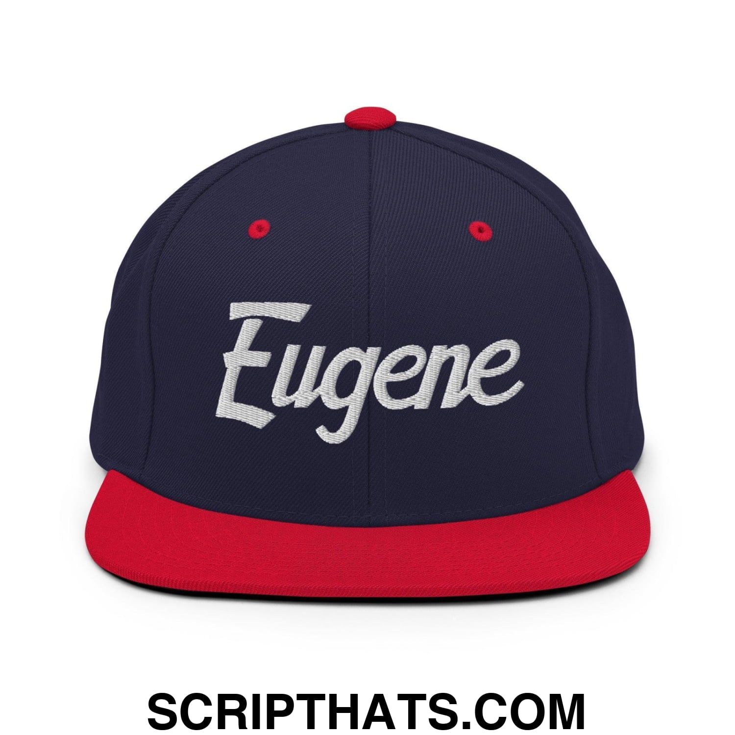 Eugene Script Snapback Hat Navy Red