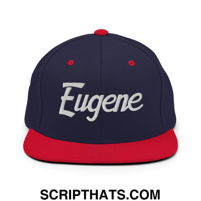 Eugene Script Snapback Hat Navy Red