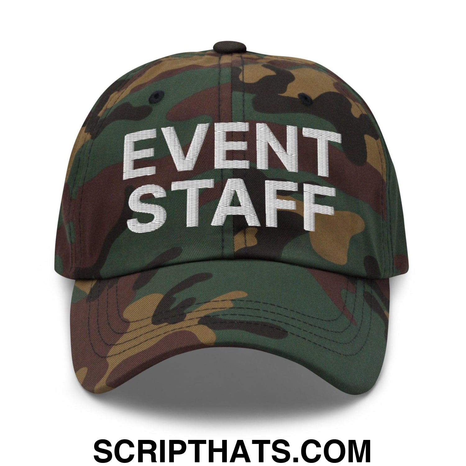 Event Staff Uniform Work Embroidered Dad Hat Green Camo