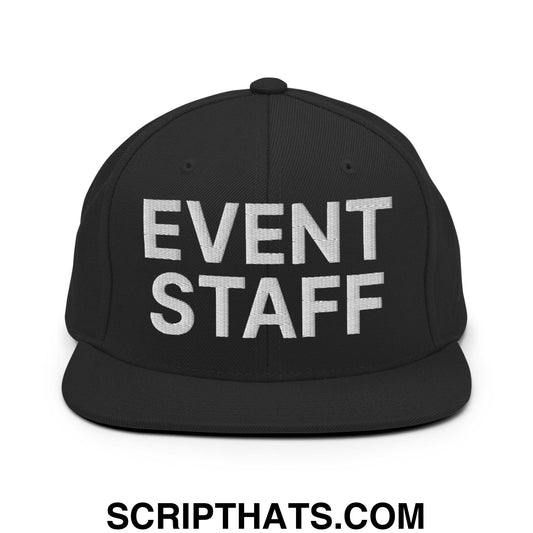 Event Staff Uniform Work Embroidered Flat Bill Brim Snapback Hat Black