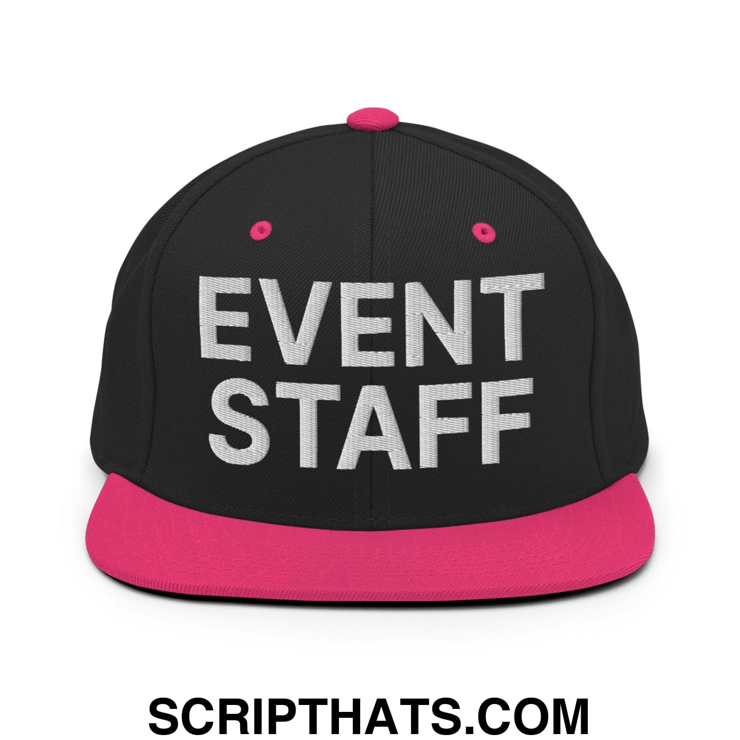 Event Staff Uniform Work Embroidered Flat Bill Brim Snapback Hat Black Neon Pink
