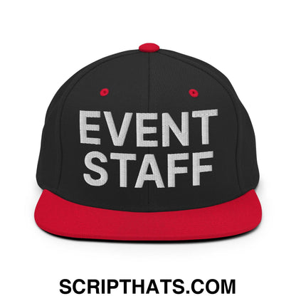 Event Staff Uniform Work Embroidered Flat Bill Brim Snapback Hat Black Red