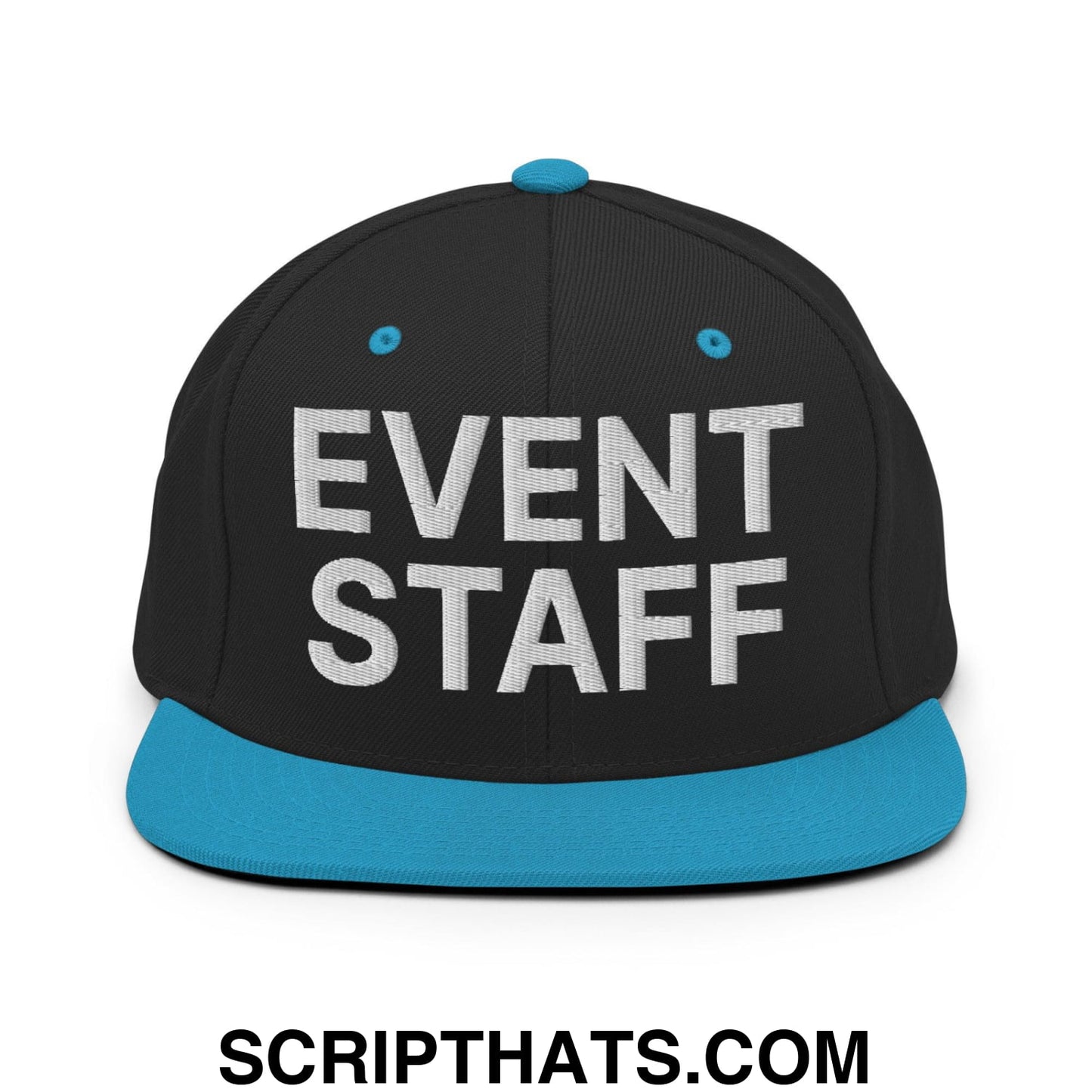 Event Staff Uniform Work Embroidered Flat Bill Brim Snapback Hat Black Teal