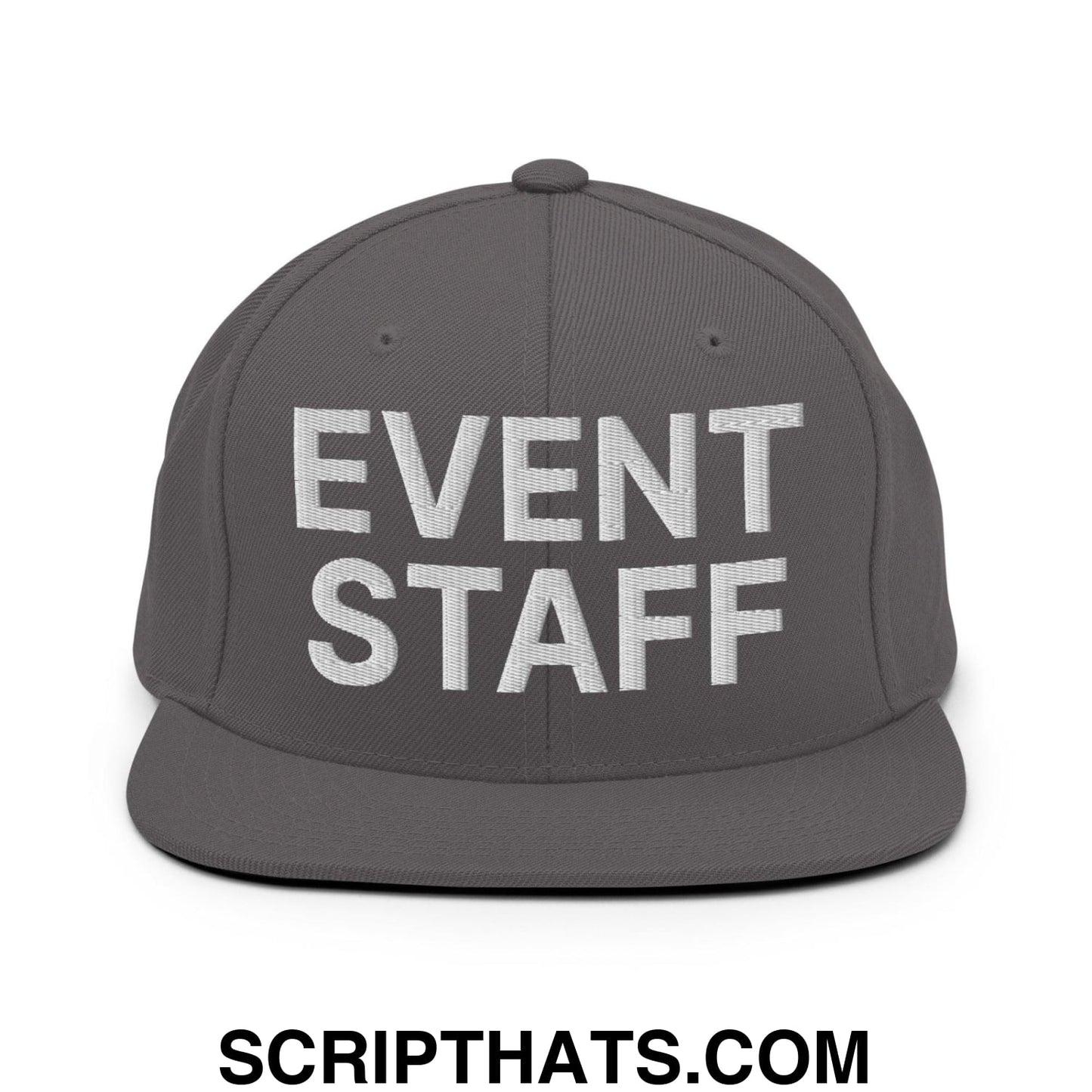 Event Staff Uniform Work Embroidered Flat Bill Brim Snapback Hat Dark Grey