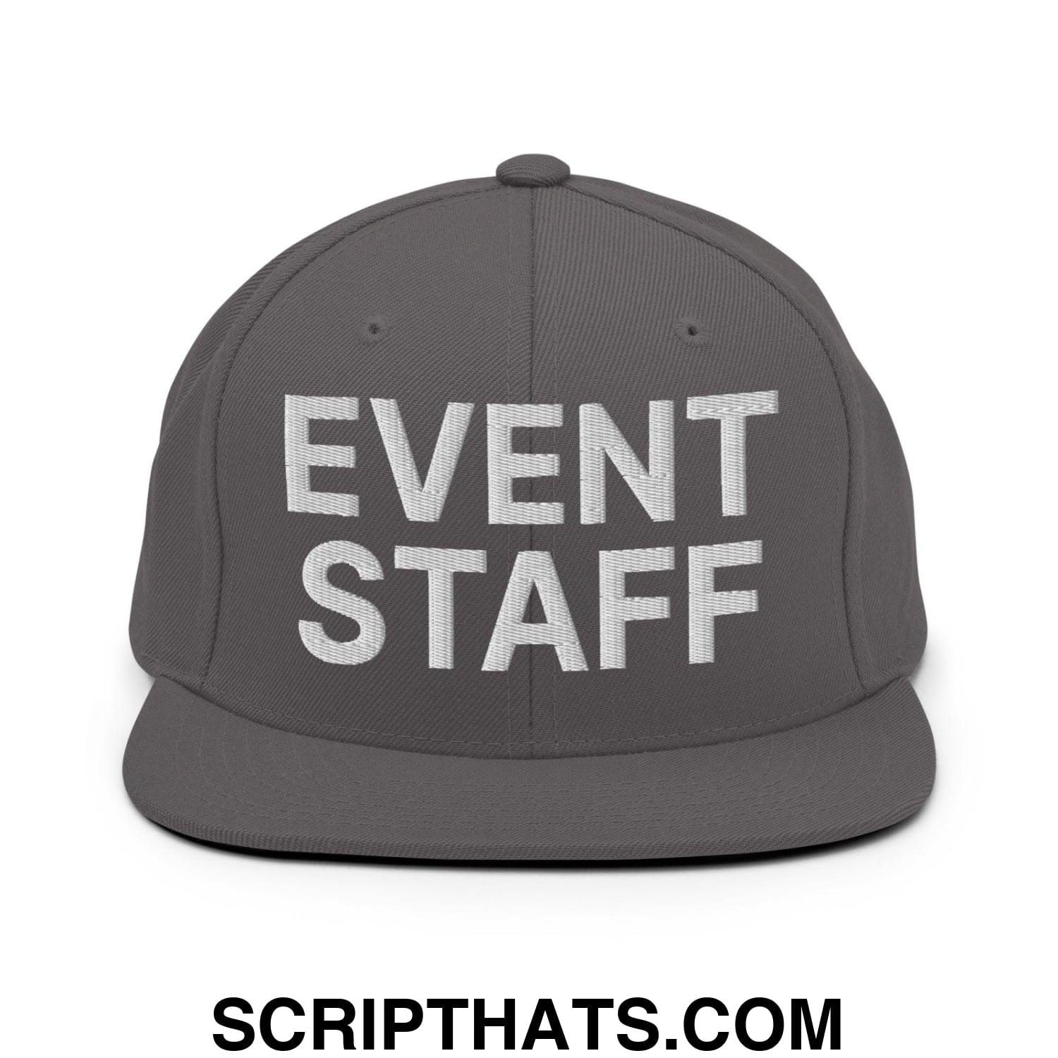 Event Staff Uniform Work Embroidered Flat Bill Brim Snapback Hat Dark Grey