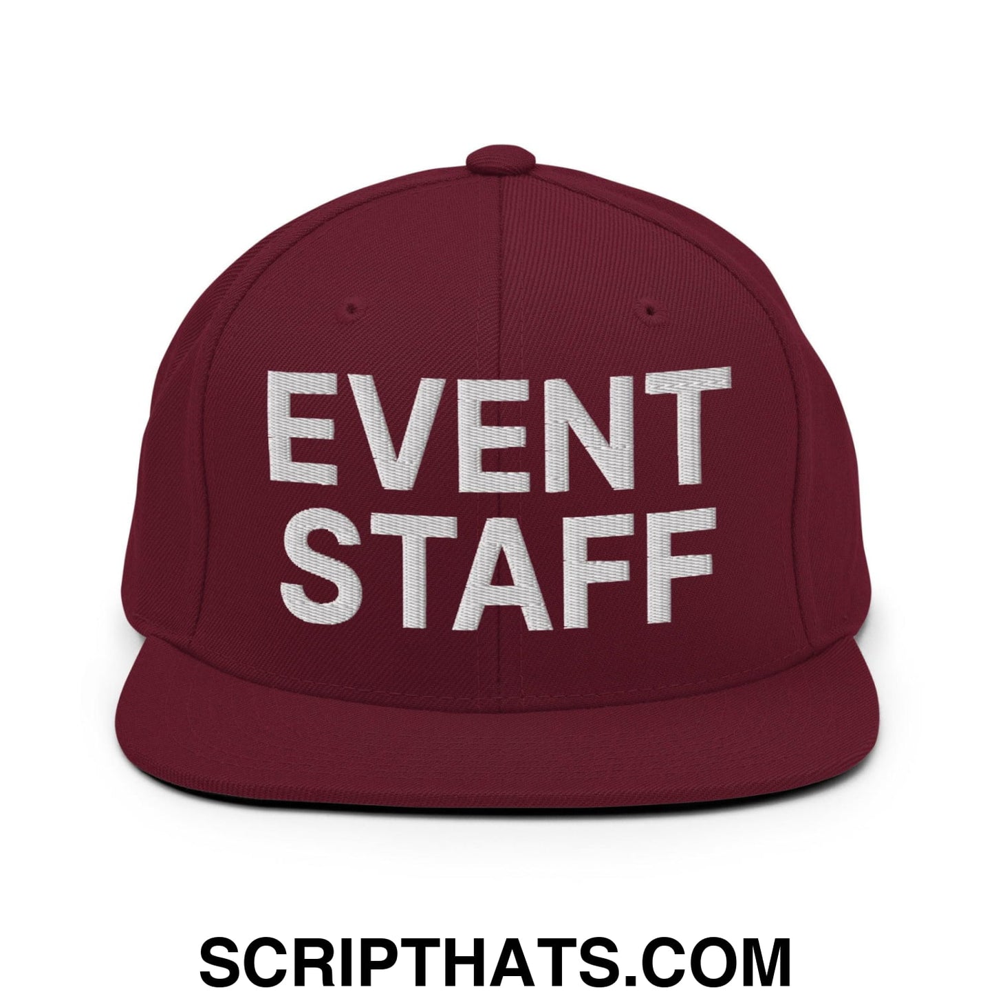 Event Staff Uniform Work Embroidered Flat Bill Brim Snapback Hat Maroon