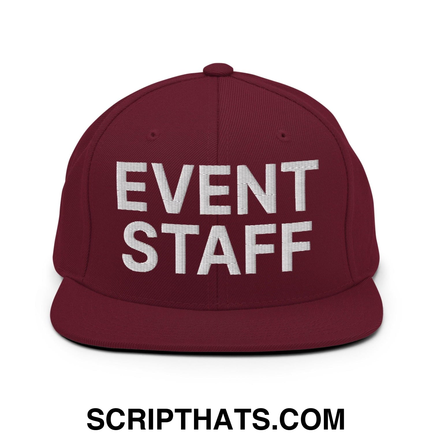 Event Staff Uniform Work Embroidered Flat Bill Brim Snapback Hat Maroon