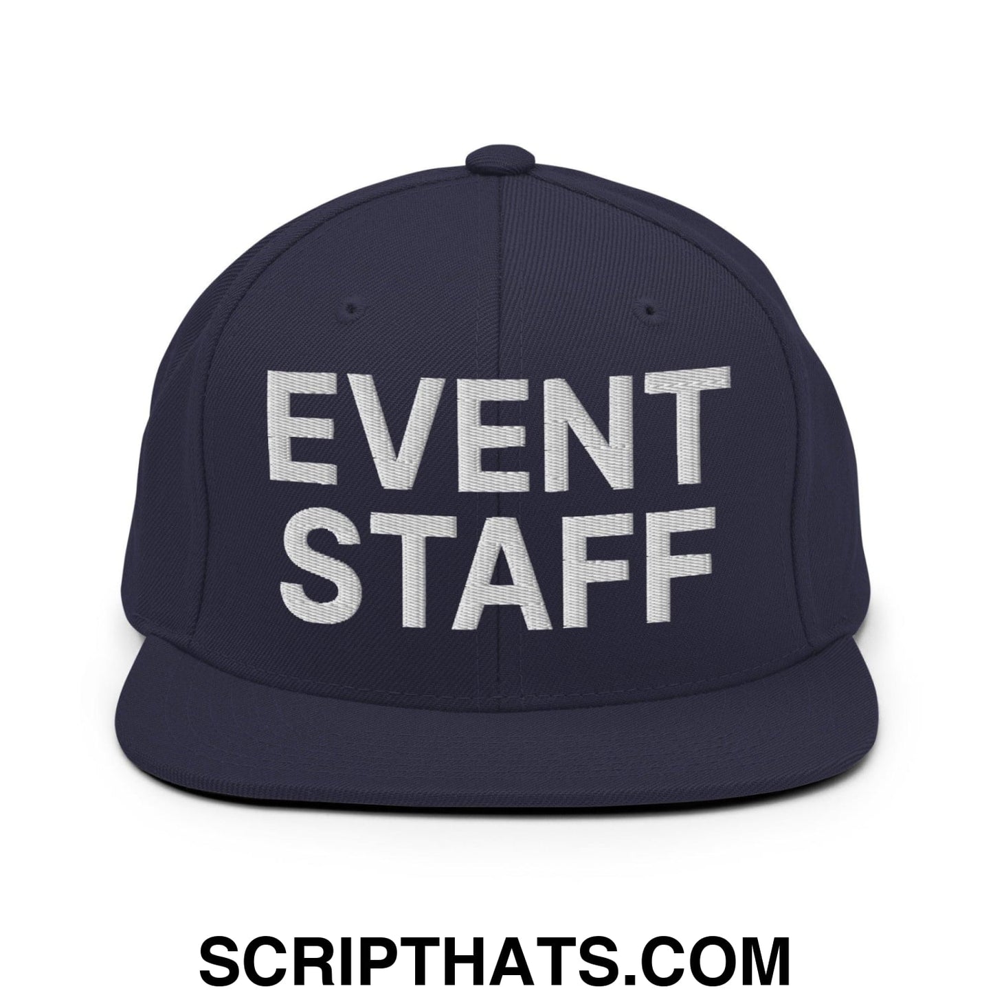Event Staff Uniform Work Embroidered Flat Bill Brim Snapback Hat Navy