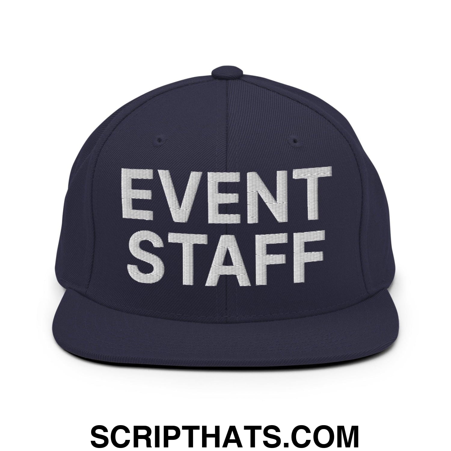Event Staff Uniform Work Embroidered Flat Bill Brim Snapback Hat Navy