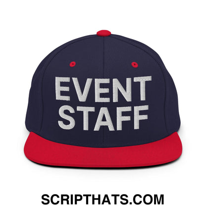 Event Staff Uniform Work Embroidered Flat Bill Brim Snapback Hat Navy Red
