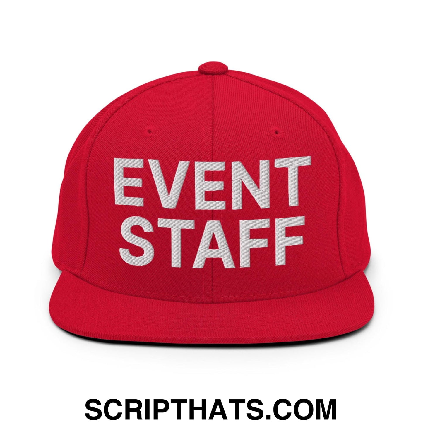 Event Staff Uniform Work Embroidered Flat Bill Brim Snapback Hat Red