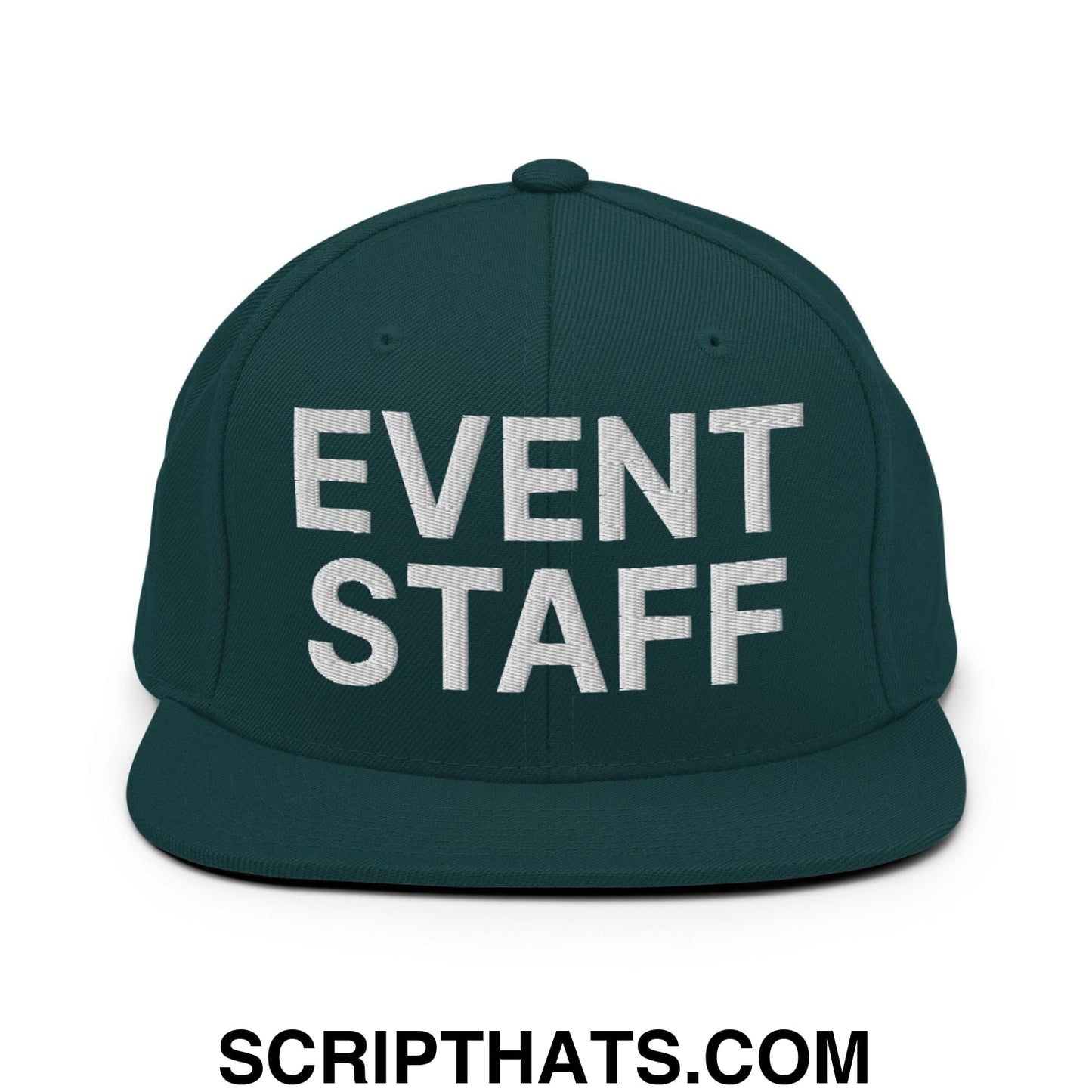 Event Staff Uniform Work Embroidered Flat Bill Brim Snapback Hat Spruce