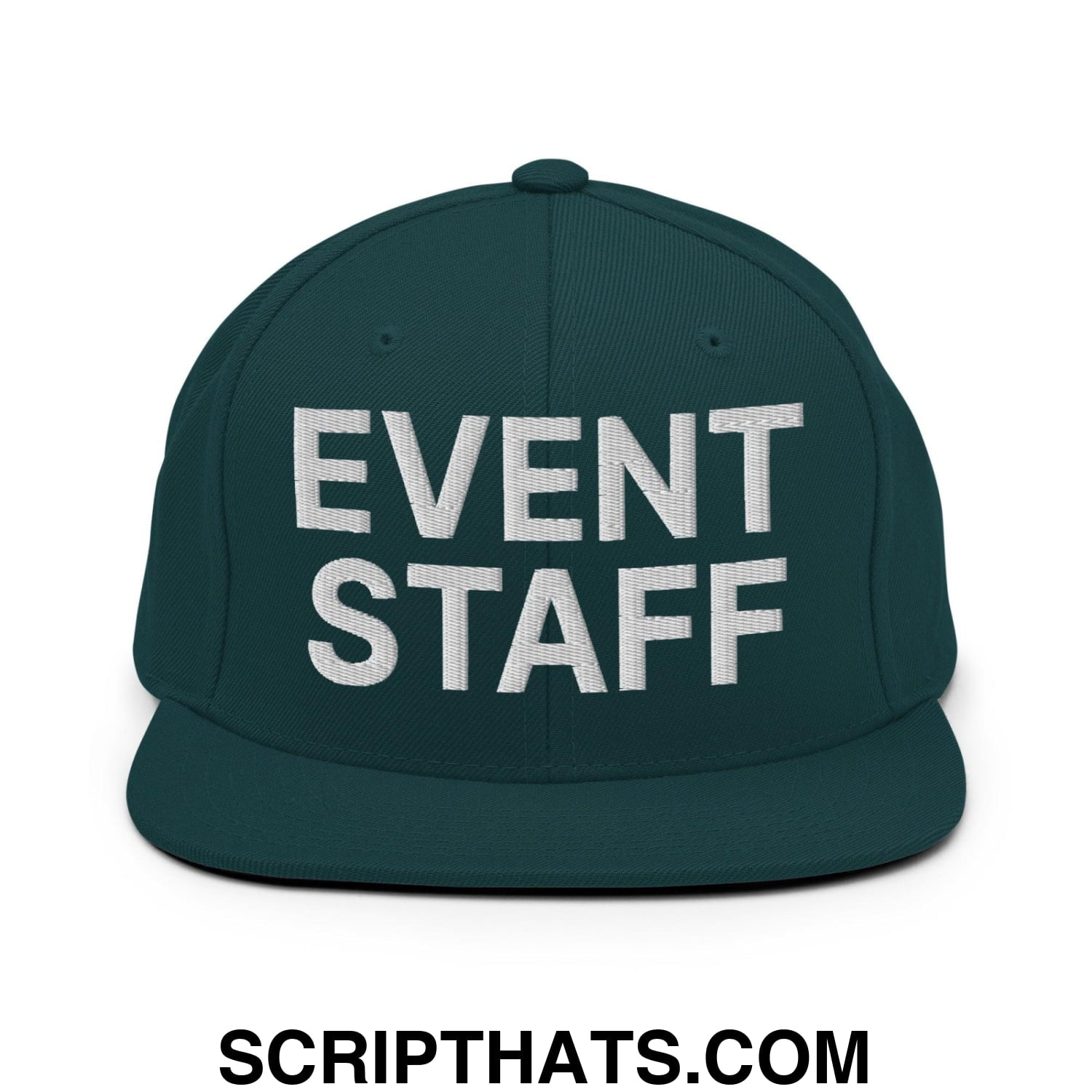 Event Staff Uniform Work Embroidered Flat Bill Brim Snapback Hat Spruce