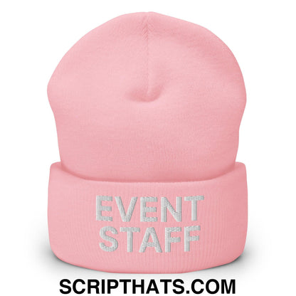 Event Staff Uniform Work Embroidered Knit Cuffed Beanie Baby Pink