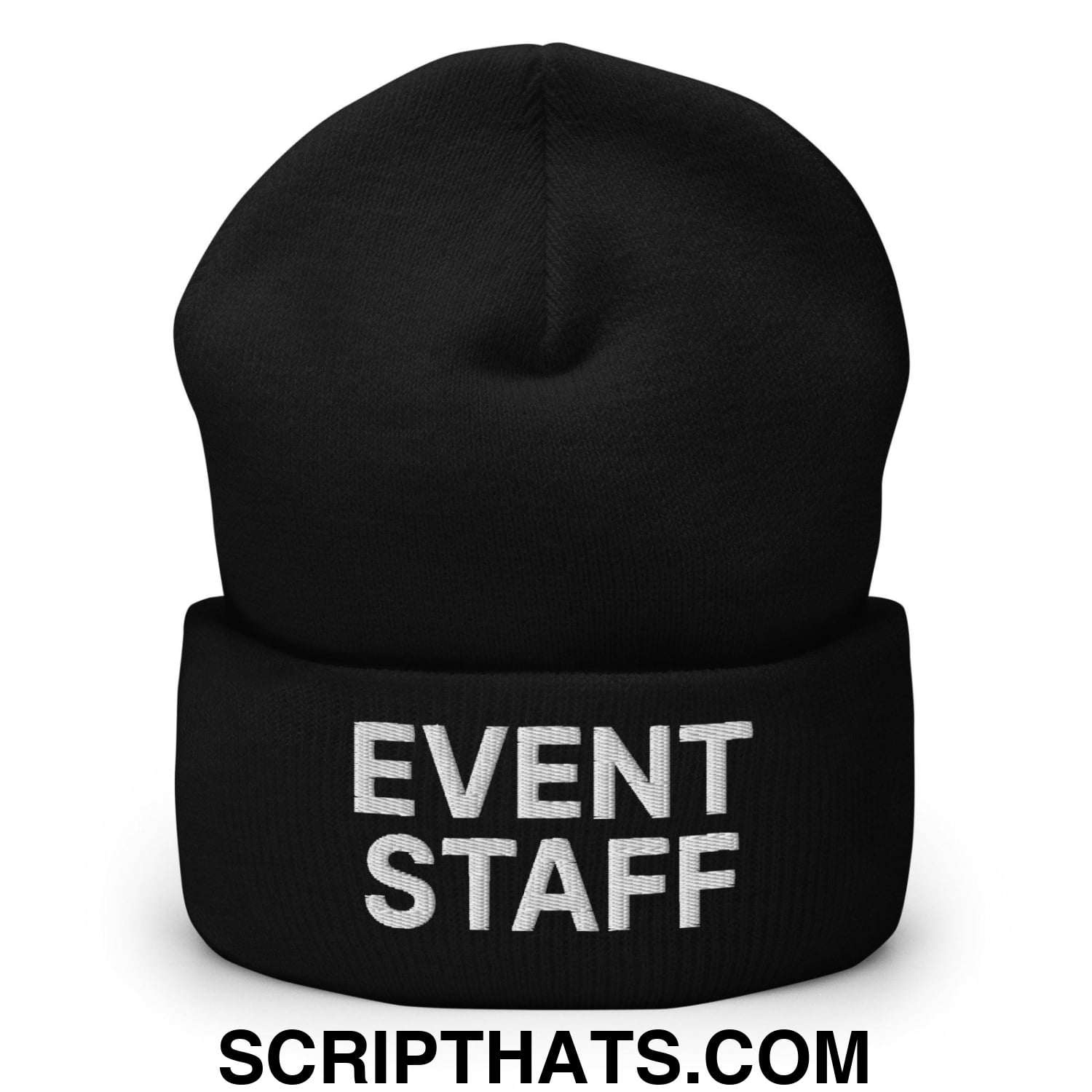 Event Staff Uniform Work Embroidered Knit Cuffed Beanie Black