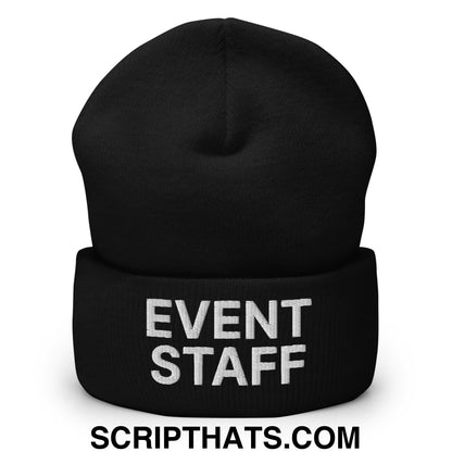 Event Staff Uniform Work Embroidered Knit Cuffed Beanie Black