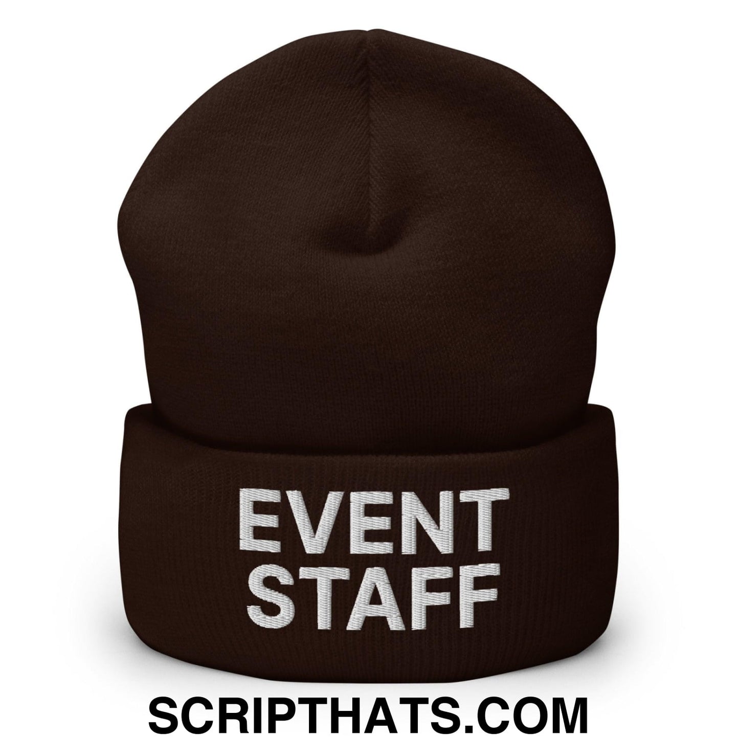 Event Staff Uniform Work Embroidered Knit Cuffed Beanie Brown