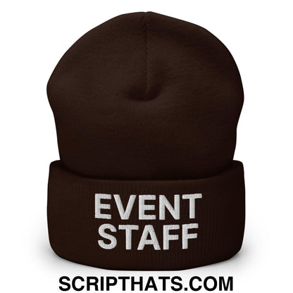 Event Staff Uniform Work Embroidered Knit Cuffed Beanie Brown