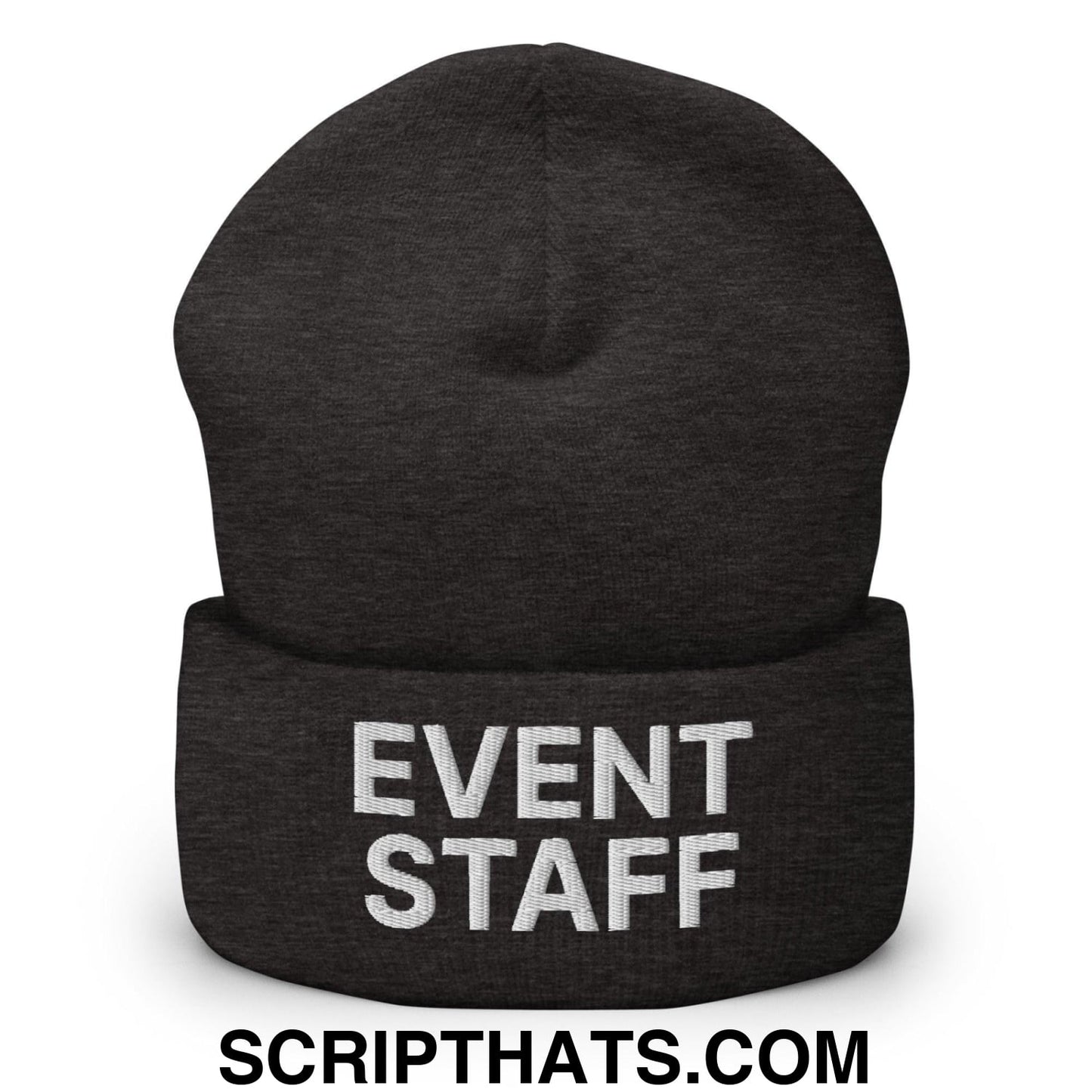 Event Staff Uniform Work Embroidered Knit Cuffed Beanie Dark Grey